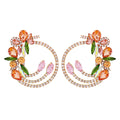 Kaimei New Full Crystal Round Pendant Flower Dangle Earrings for Women Decor Gothic Statement Fashion Pink Drop Earrings Jewelry