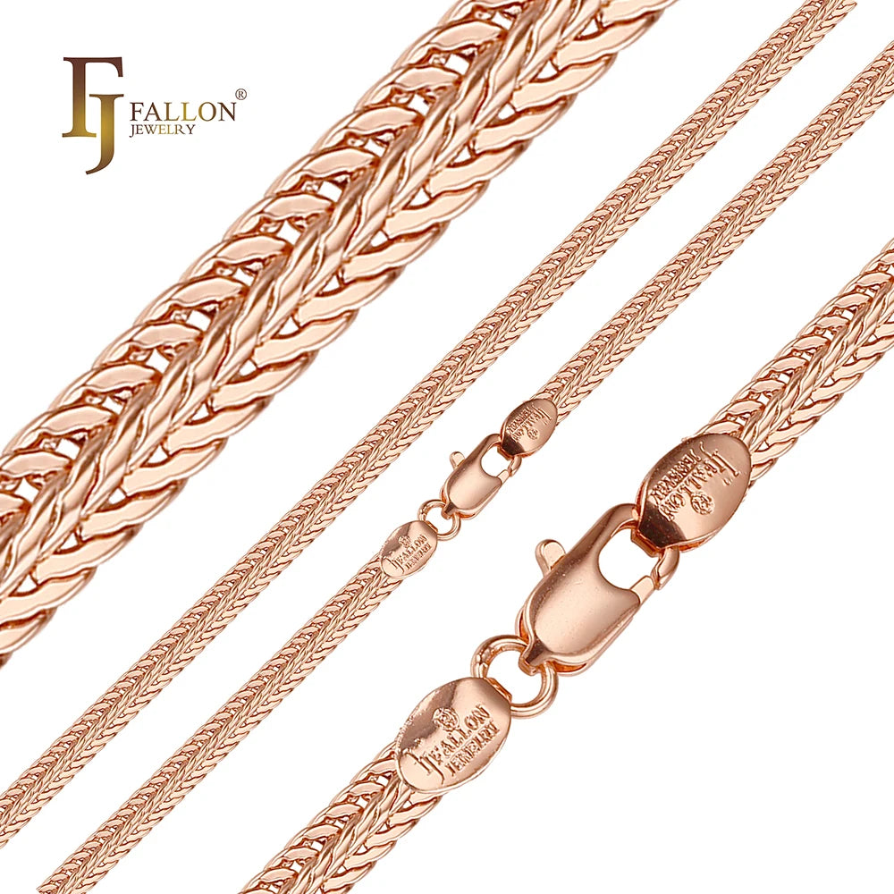 FJ Fallon Fashion Jewelry 4.5mm Foxtail Glossy Link Chain Plated in Rose Gold Brass Based