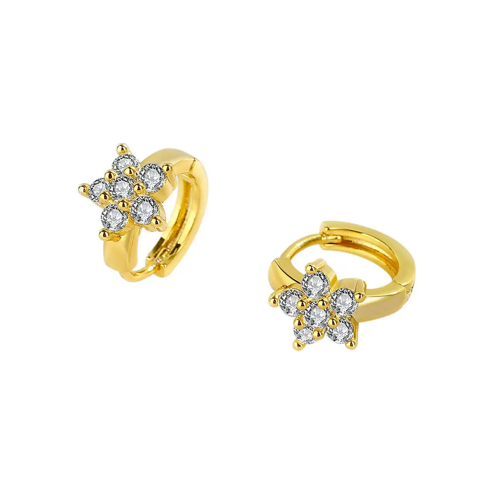 Simple Flower Earrings Delicate Small Buckle Copper Microinlaid Zircon Piercing Jewelry