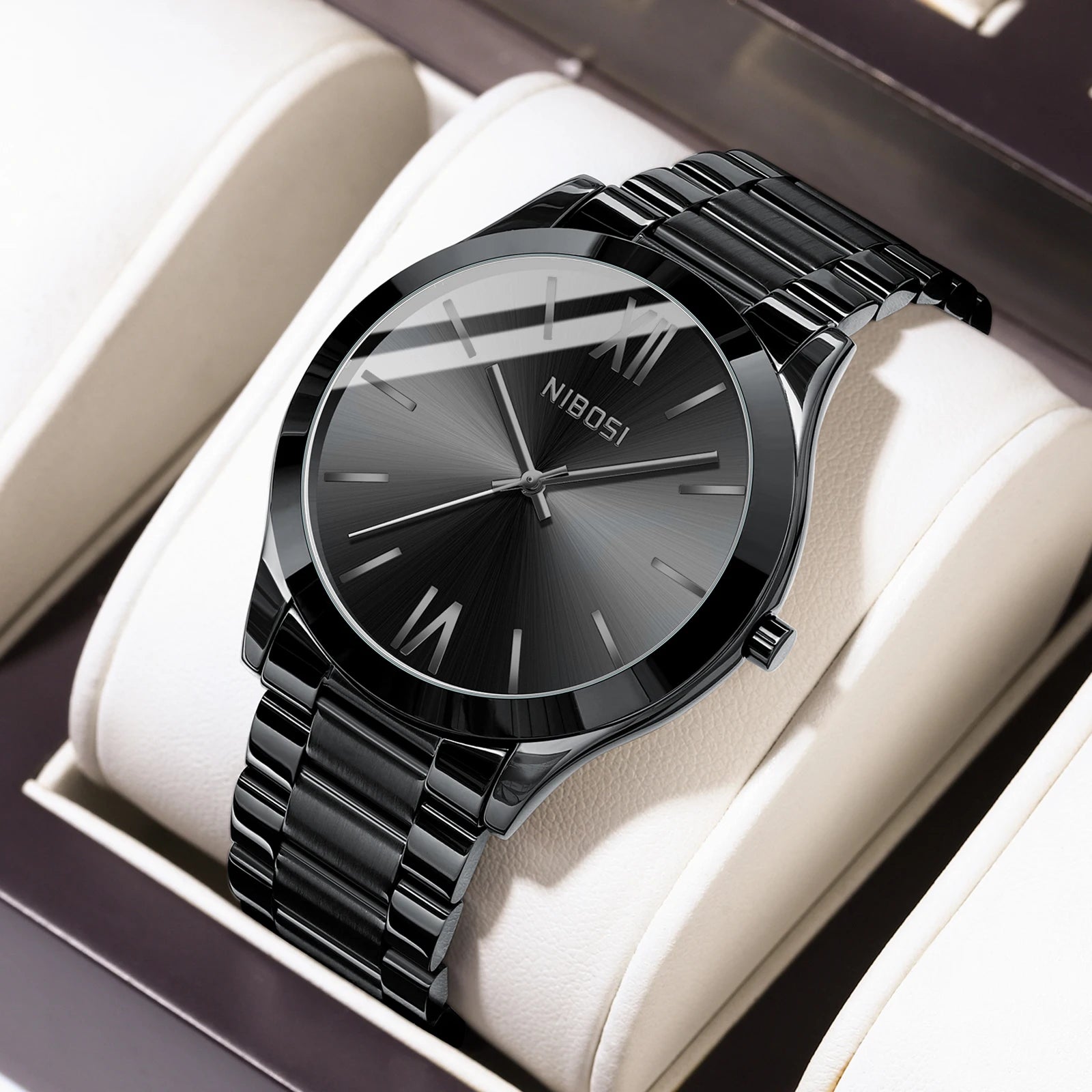 NIBOSI 2692 Black Men Watches Waterproof Japan Quartz Movement Watch Male Fashion Stainless Steel Strap Waterproof Wristwatch