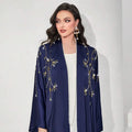 Fashion Stylish Muslim Women Cardigan Robe Diamond Handwork Solid Color Design Open Abaya Dress