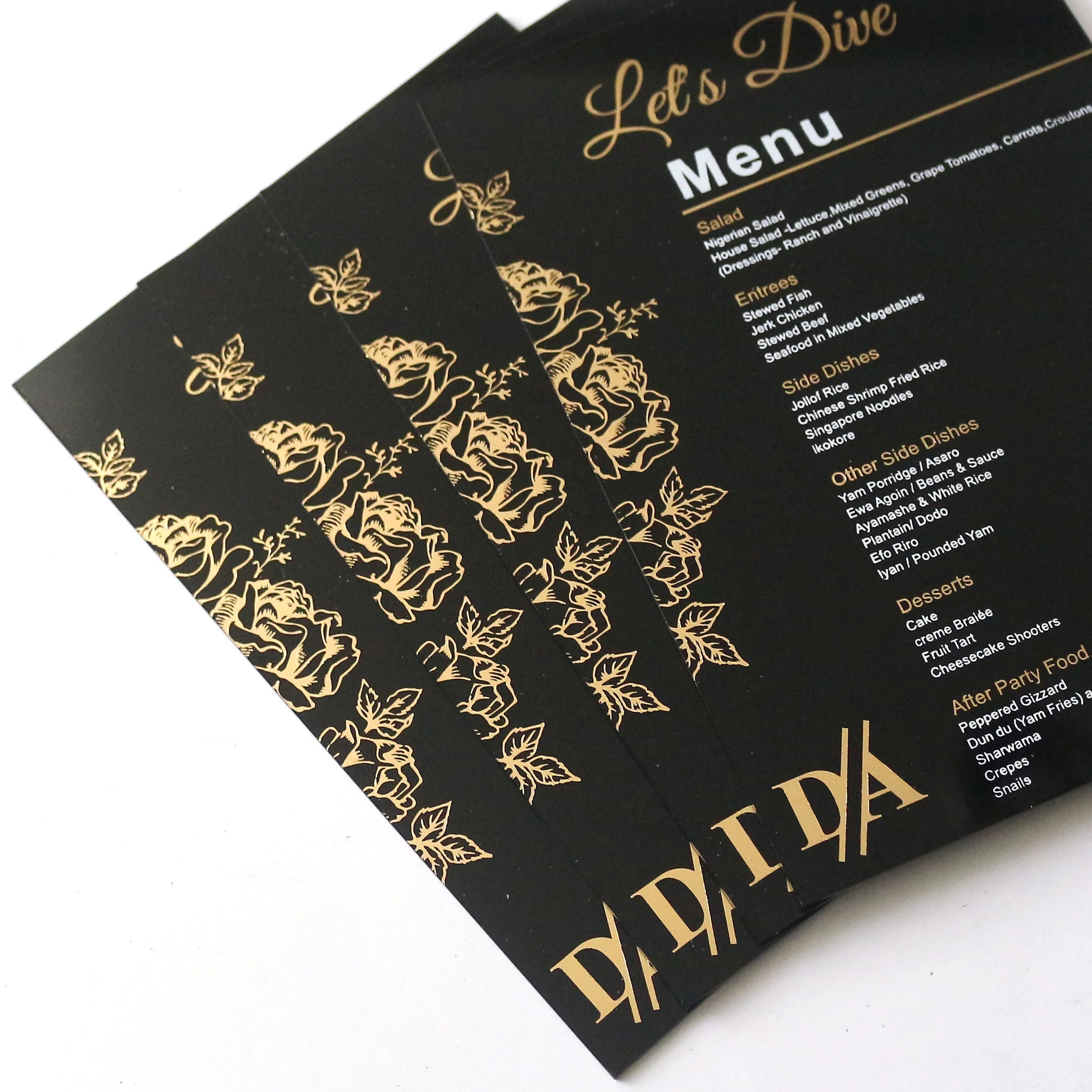 Custom Mirror Acrylic Wedding Menu Card Black With Gold Printing Wedding Invitation Cards