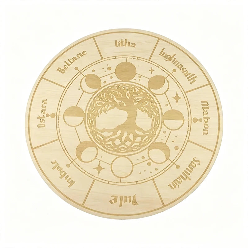 Tailai 8IN Laser Engraved Plywood Divination Board Wheel Year Wood Sign Witchcraft Altar Supplies Kit Beginner Witchcraft Supply