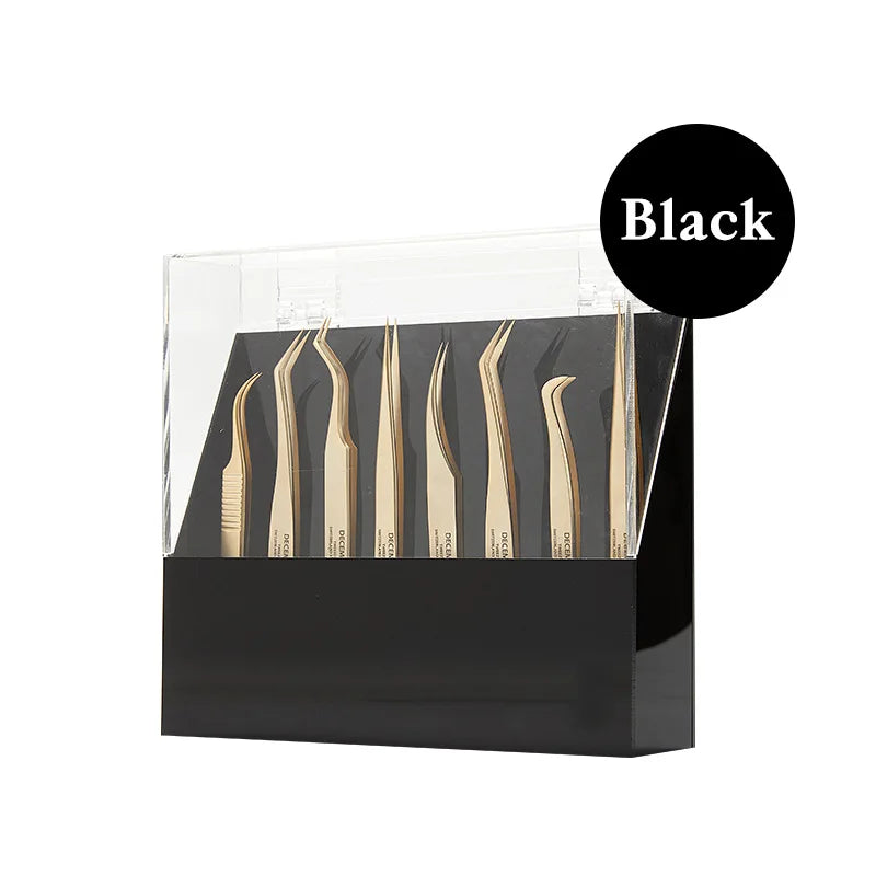 Custom Logo Acrylic Tweezers Stand Lash Tweezers Shelf 8 Holes Acrylic Eyelash Tweezers Holder Storage for Eyelashes Extension