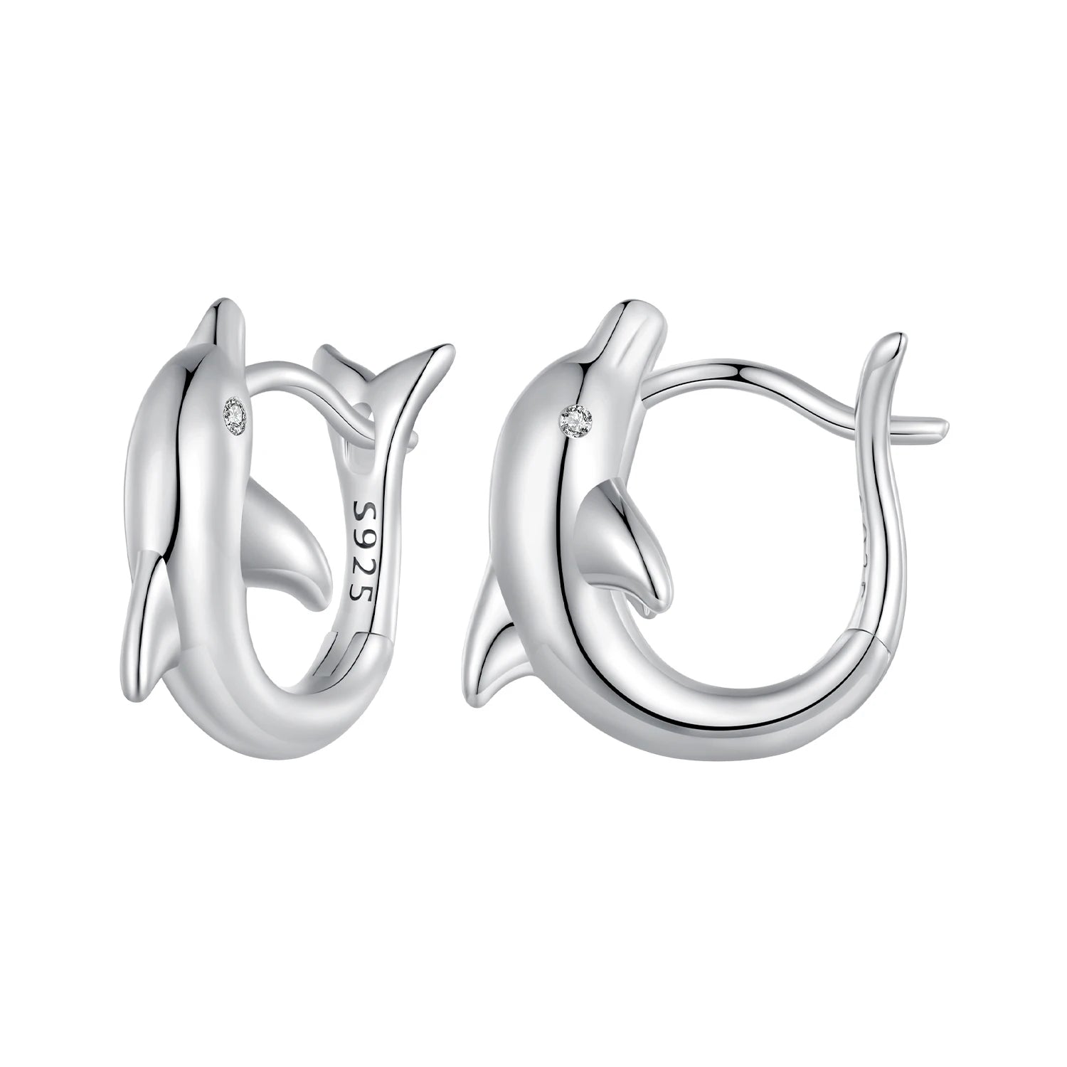925 Sterling Silver Platinum Plated Dolphin Hoop Earrings with Cubic Zirconia Sparkling Fine Party Jewelry BSE881