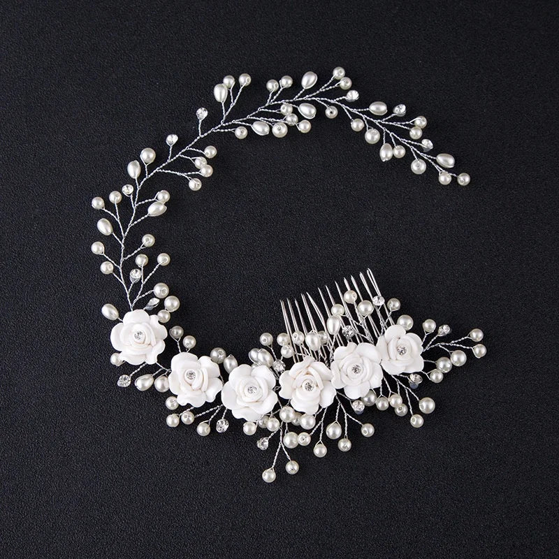 Metal Floral Hair Vine Bride Accessories Sweet Style Wedding Hair Comb Evening Party Hair Piece Ladies Pretty Decorative