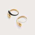 High End Waterproof 18K PVD Gold Plated Black White Enamel Hug Open Rings Stainless Steel Jewelry Women Gift YF2809