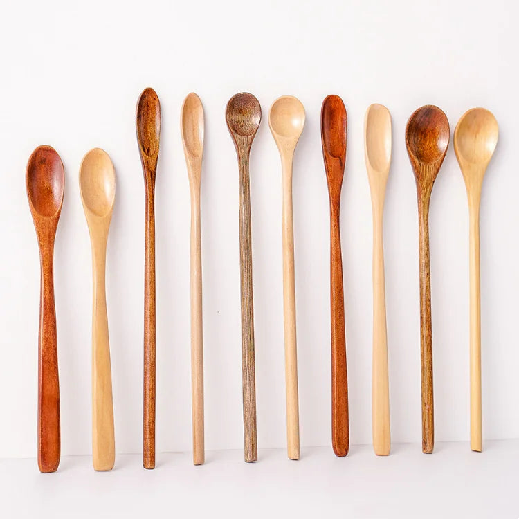 Long Handle Wooden Seasoning Tableware Cutlery Coffee Spoons for Party