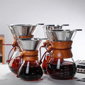 400/800/1000ml Reusable Borosilicate Glass Coffee Tea Filter Basket Wood Sleeve American Style Manual Pour Brewing Stocked Home