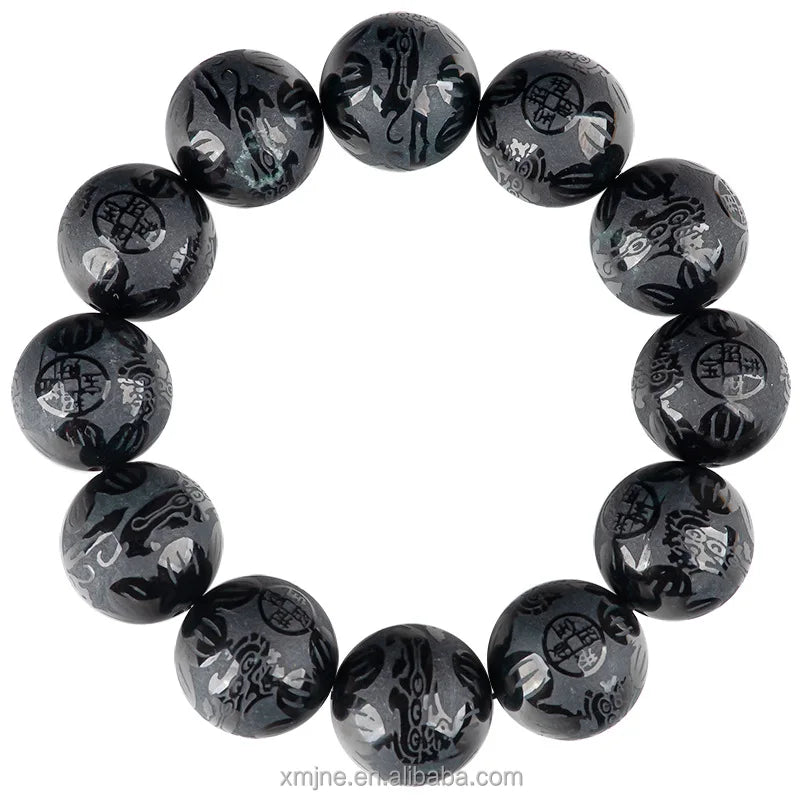 Natural Ink Green Grade a Jadeite Ink Jade Pattern Lucky Money Into the Treasure Bracelet Men's Jade Bracelet Atmospheric High-E