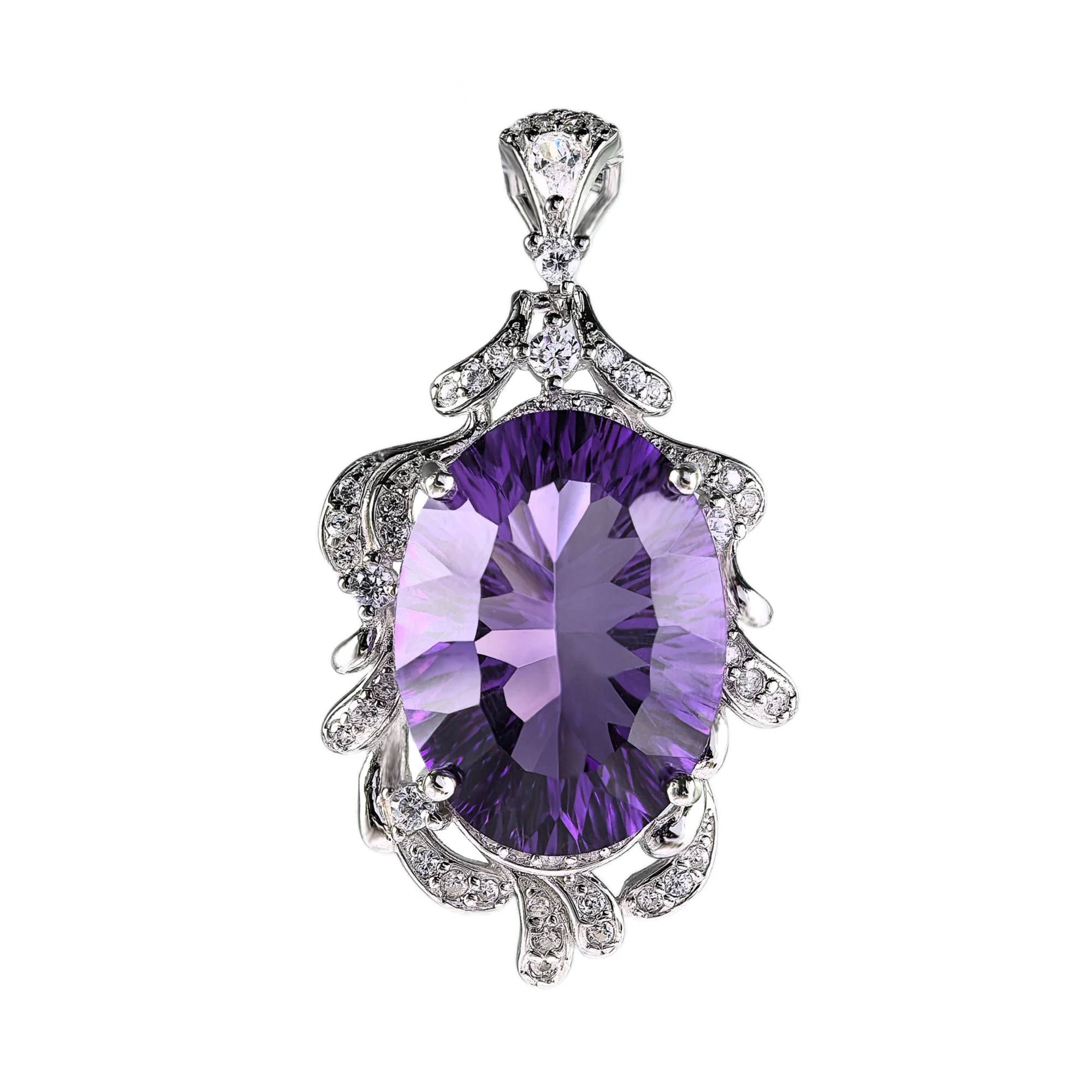 925 Sterling Silver Natural Amethyst Pendant for Women Precious Rhodium Plated Anniversary Gift Charm Pendants