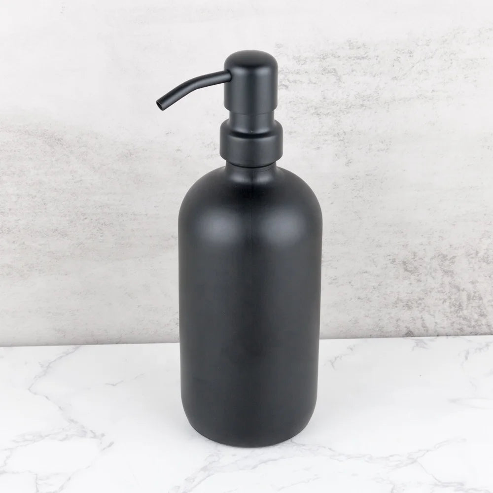 Manufacturer 500ml  and 250ml Matte Black Glass Soap Bottle Dispenser With Sticker Refillable Liquid for Bathroom