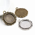18mm Inner Size Antique Bronze Silver Plated Texture Style Cabochon Base Cameo Setting Charms Pendant Blank Bezel Tray