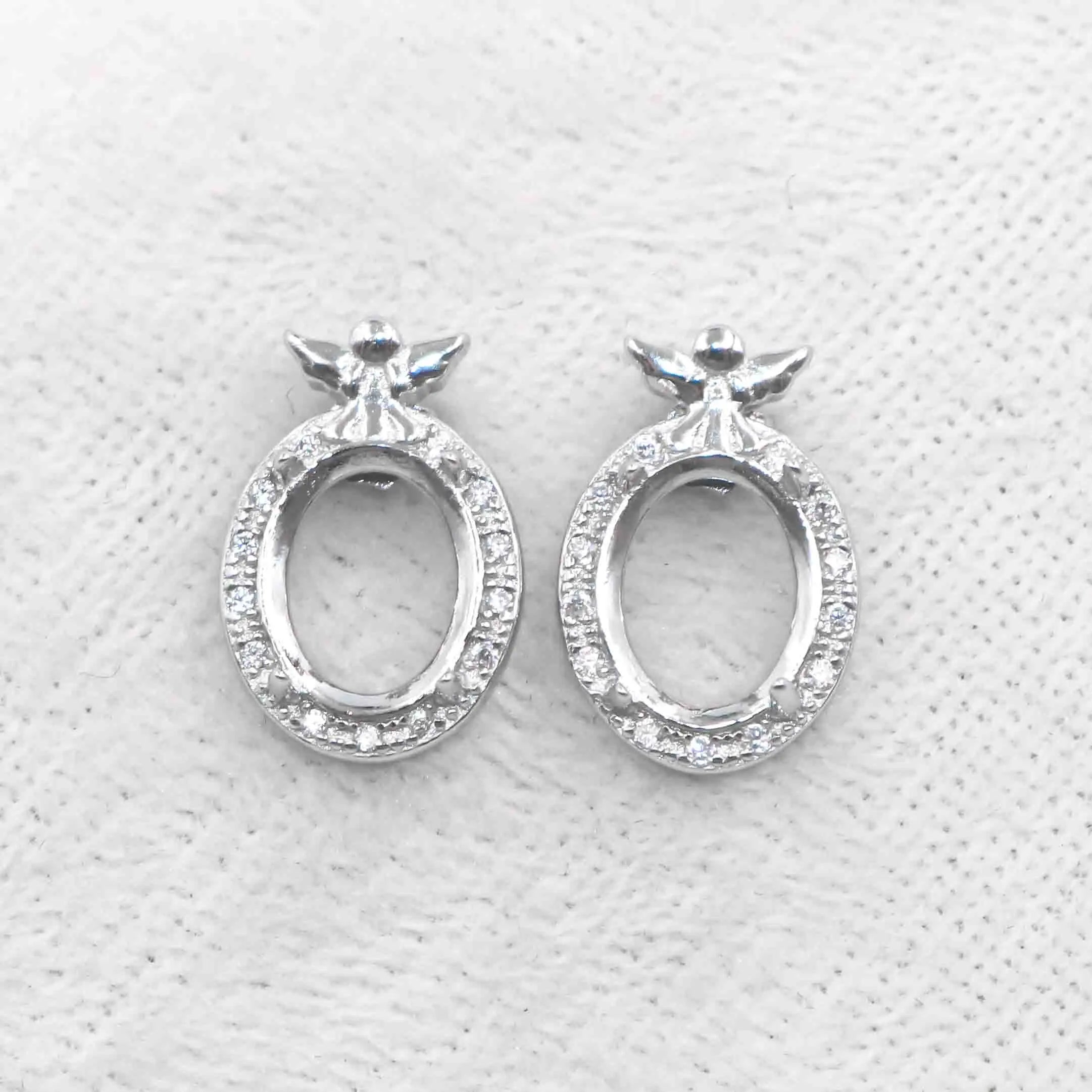 Sterling Silver 8*10mm Semi Mount Stud Earrings Empty Support Blank Claws Setting S925 Base Without Center Stone for DIY Inlay