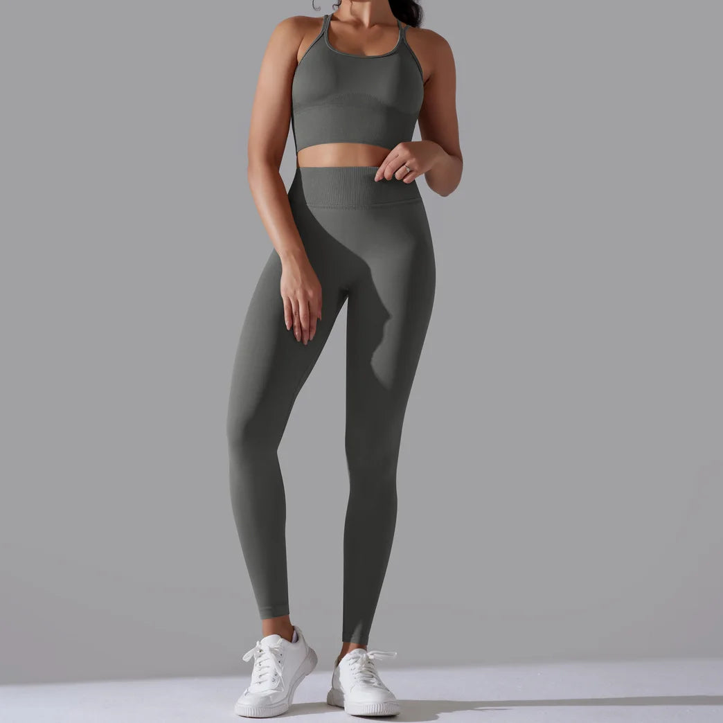 Women's 11colors Printed Yoga Running Trousers Leggings + Women's Top Fitness Set Yoga Suit Sport