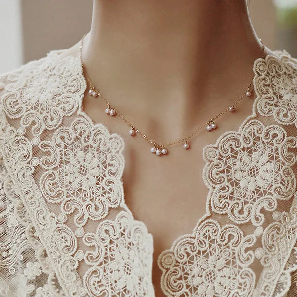 BS060 Top Quality 14k Gold Filled Choker Necklace Freshwater Pearl Beaded Necklace Jewelry for Women