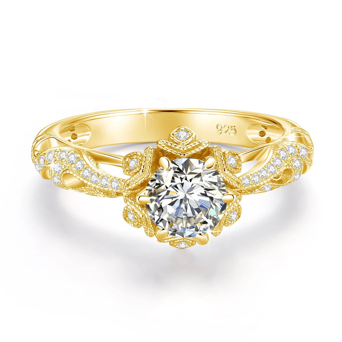 Fine Jewelry Woman Engagement Wedding Rings Exquisite Filigree 925 Sterling Silver 1 Carat Moissanite Diamond Promise Ring