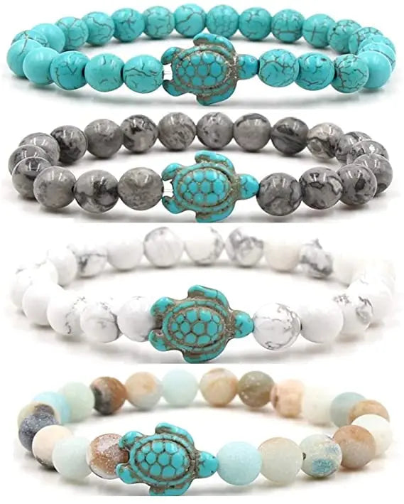 8mm Sea Turtles Beads Bracelet Turquoise Natural  Stone Elastic Stretch Turtles Bracelet for Women Men