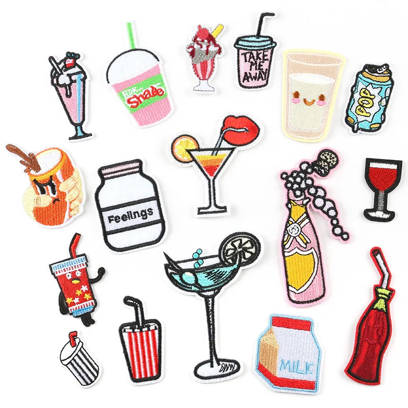 17PCS Embroidery Cloth Stick Food Drink Glue Back Patch Stick Clothing Accessories Luggage Accessories Embroidery Badge