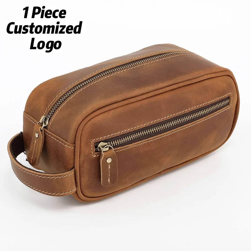Large-Capacity Cowhide Men's Clutch Bag Portable Dopp Kit Outdoor Multi-Functional Stationery and for Toiletry Storage Bag