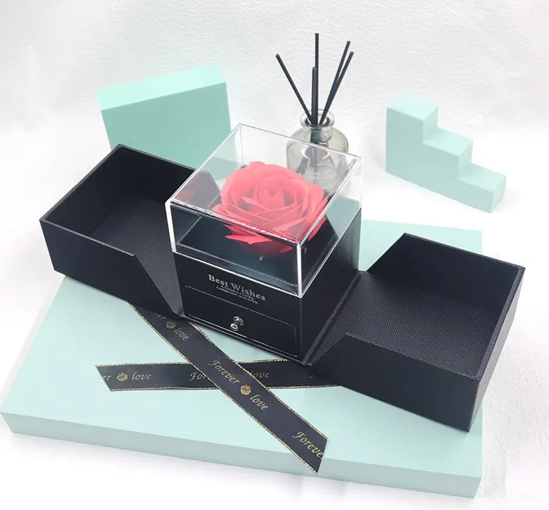 AYOYO OEM Luxury Custom Floral Gifts Valentine's Day Rose Box Necklace Ring Transparent Box Pendant Box