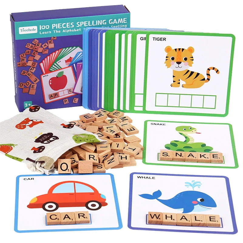 SD33 Children Wooden Alphabet 100pcs Puzzle Board Educational Letter Shape Matching Blocks Cognitive Jigsaw Learning Toys