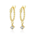 Damila Fashion 925 Silver 18k Gold Plated Twisted Hoop Earrings Two Zircon Dangle Earrings Hoop for Women