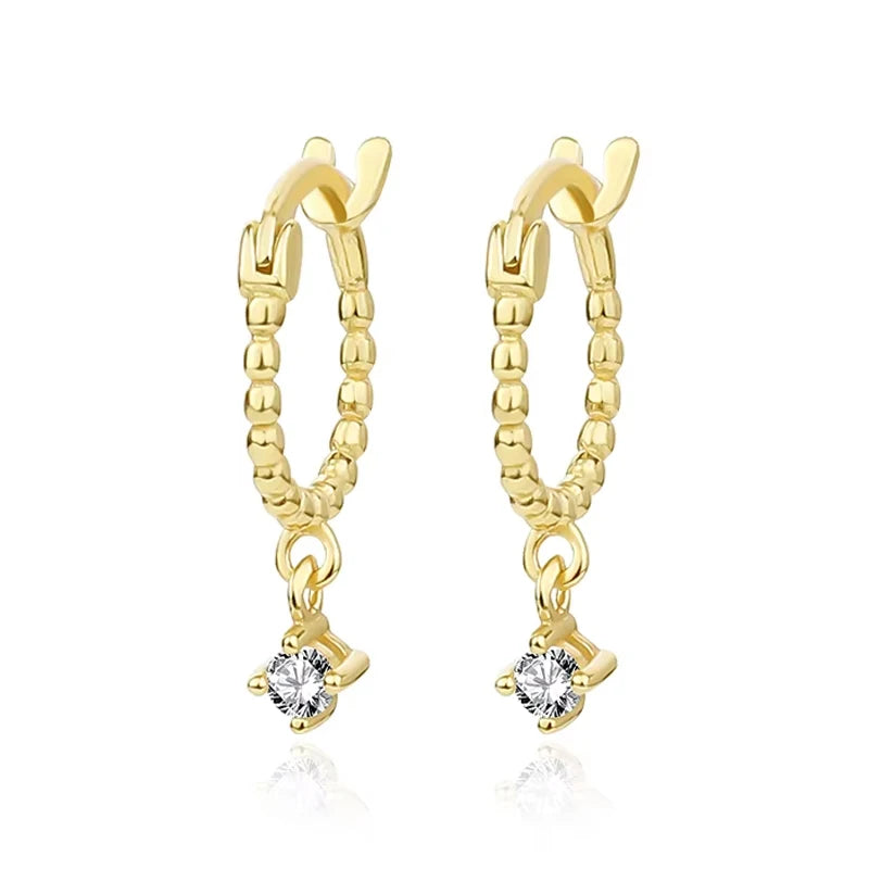 Damila Fashion 925 Silver 18k Gold Plated Twisted Hoop Earrings Two Zircon Dangle Earrings Hoop for Women