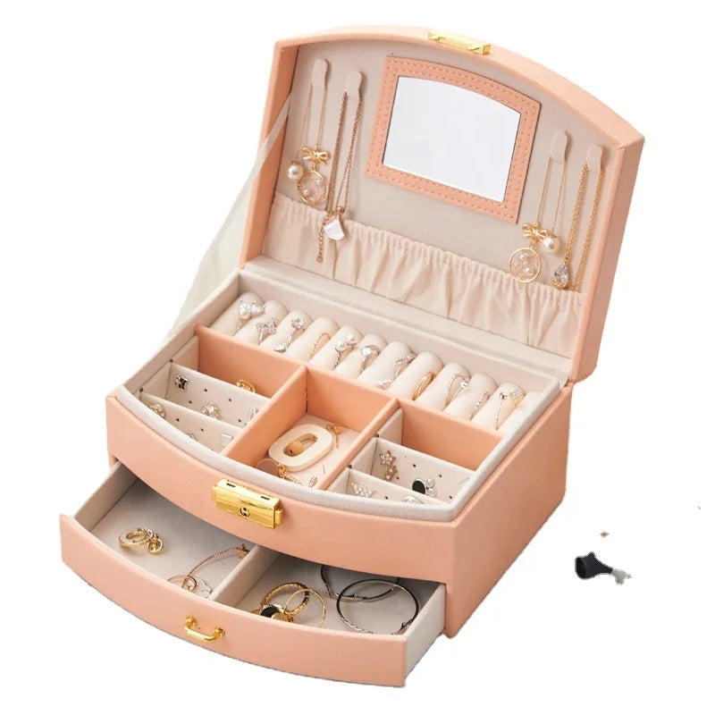 Custom Logo Modern Square Leather Jewelry Packaging Box with Velvet Lining Floor Mirror Drawstring Closure ISO9001 Certified