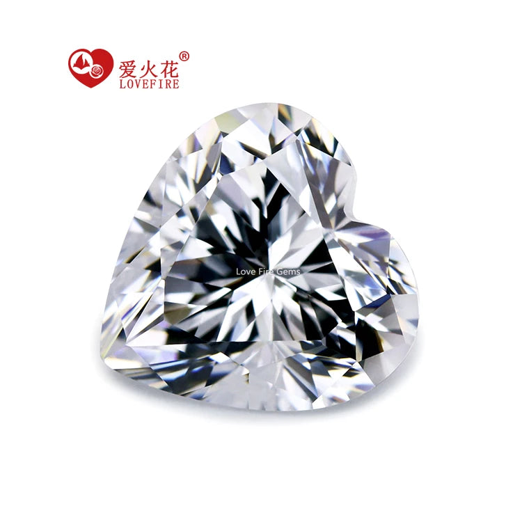 Ready Stock Machine Cut Aaaaa Synthetic Cz Gems Loose Zircon Stone White Heart Cut Cubic Zirconia