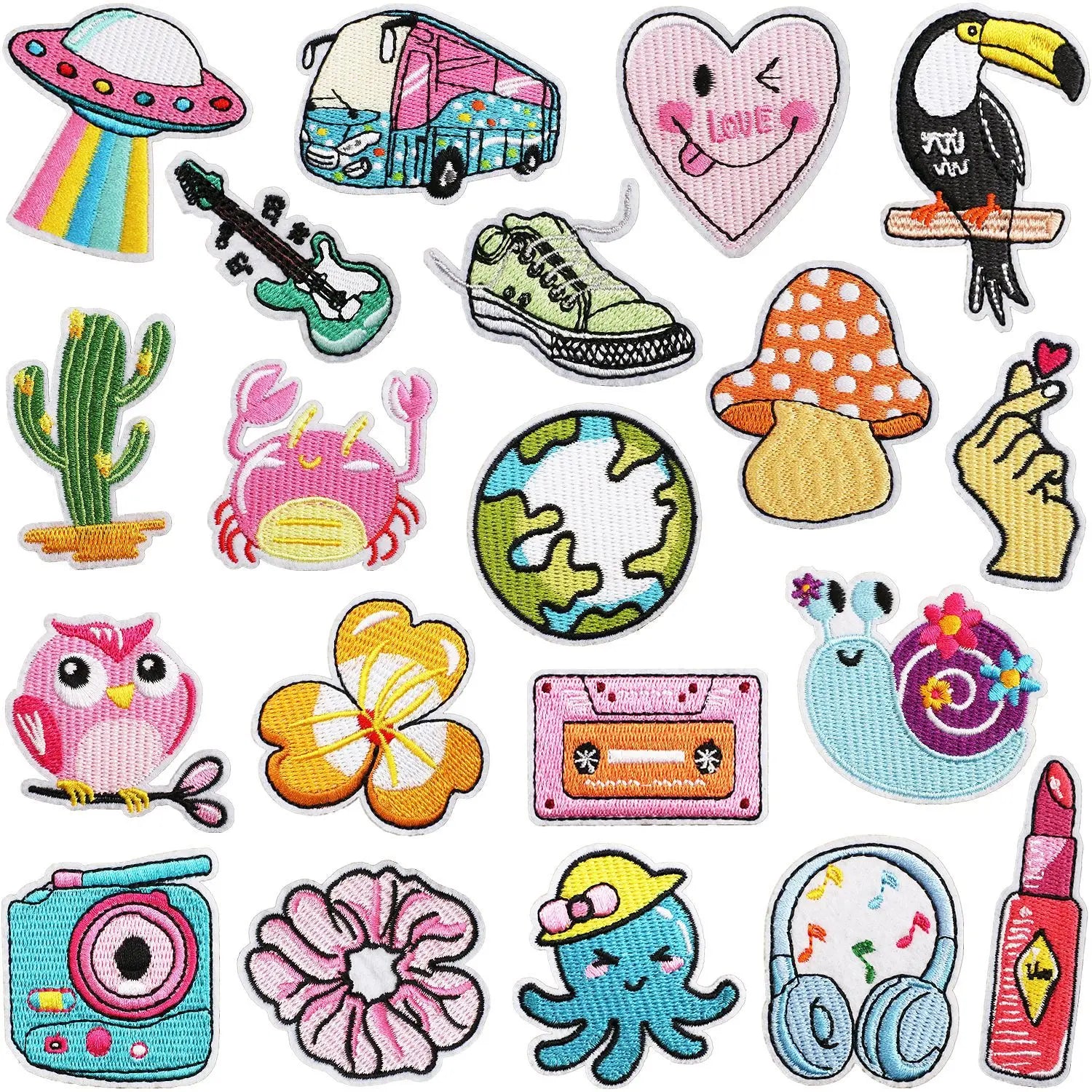 Wholesale Animal Crab Snail Flower Patches Custom Embroidered Cartoon Hat Embroidery Iron on Patches for Bag Clothing DIY