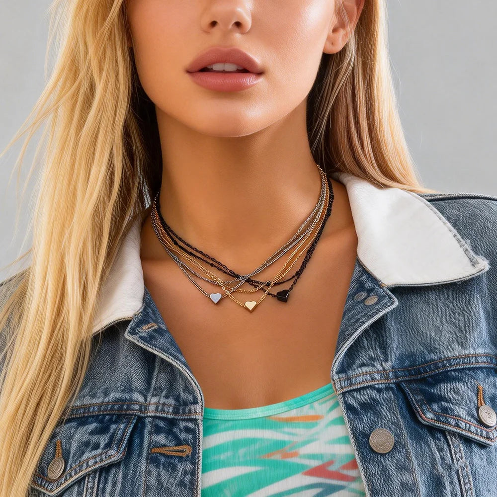 3 Pcs/Set Separable Layered Chain with Heart Pendant Necklaces for Women Trendy Clavicle Chains Accessories 2025 Fashion Jewelry