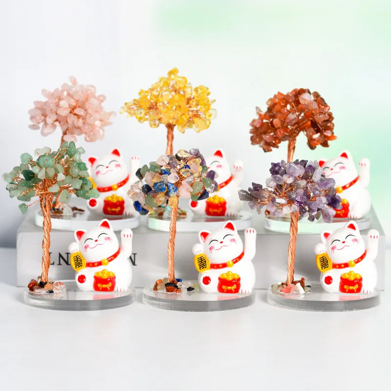 Lucky Cat Life Tree Home Office Decor Fortune Good Luck Balance Harmony Feng Shui Decorative Ornaments