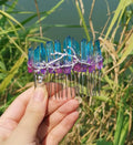 HY Competitive Price Witch Tree Fork HY Natural Blue Purple Crystal Comb Rainbow Bridal Silver Thread Comb