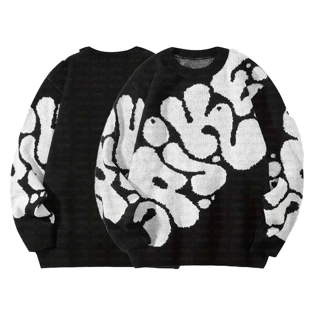 Customized Men's Long Sleeve Gradient Color Sweater with Regular Letter Pattern Print Loose Fit Knit Top Street Style for Winter