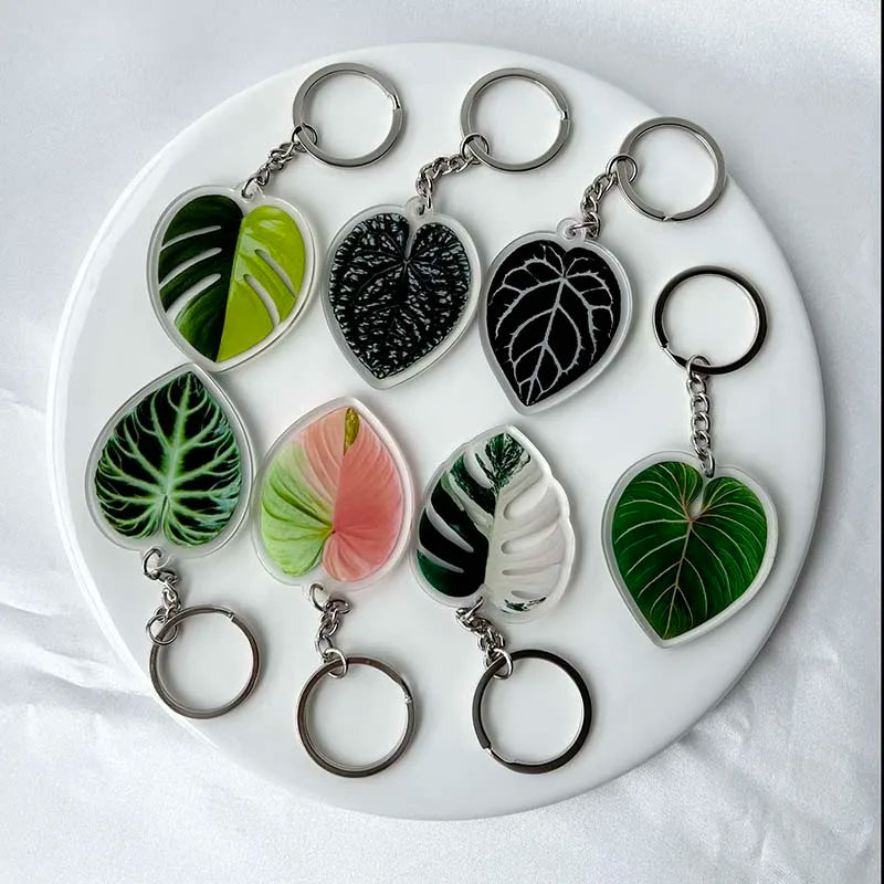 Factory Custom Acrylic Keychain Hologram Animation Printing Epoxy Keychain with Leaf Design Acrylic Keychain