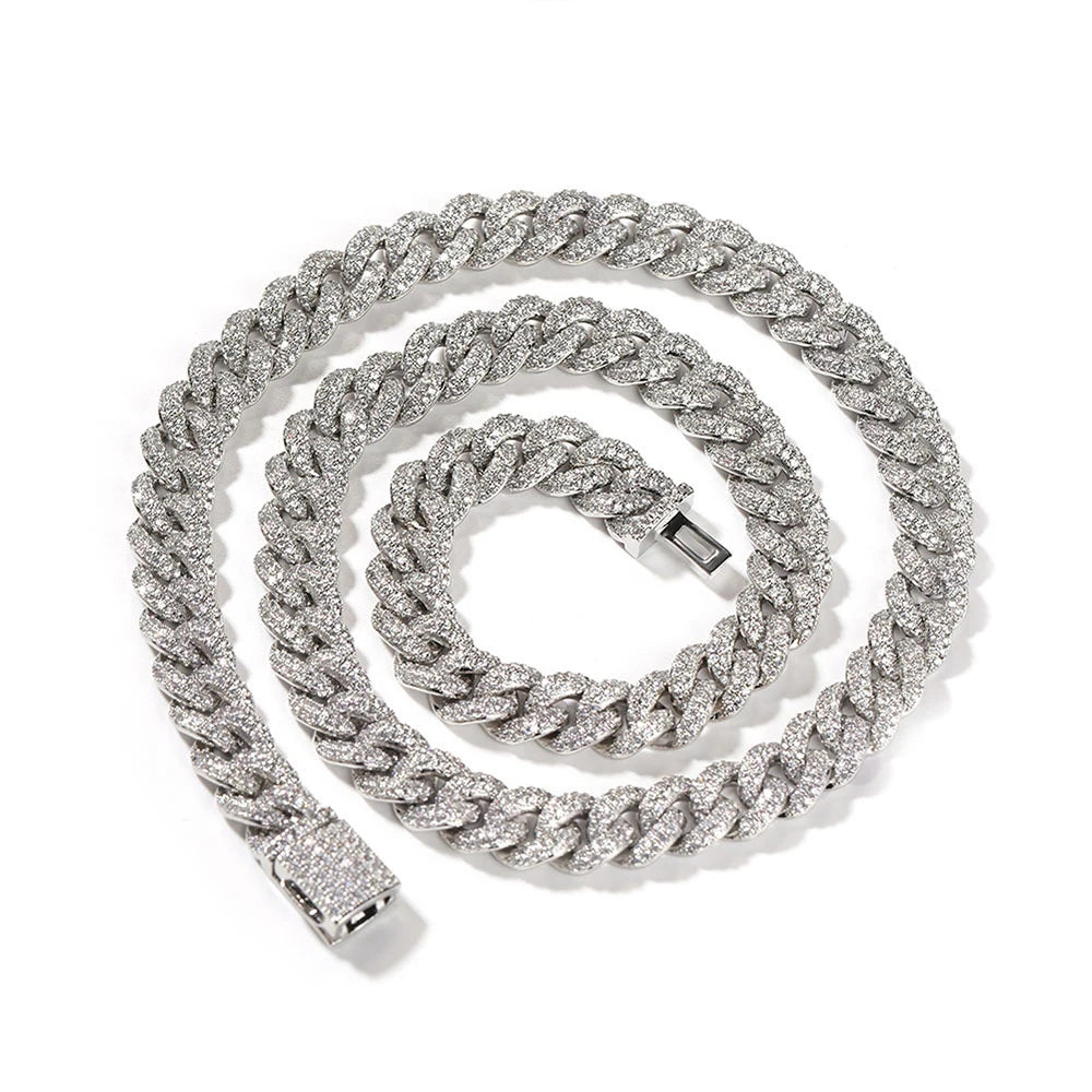 2023 New 9mm Gold Brass Ice Out Necklace Hip Hop 3a Micro Paved Prong Cuban Chain Design for Men