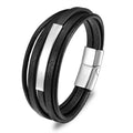 Multilayer Leather Braided Bracelet Stainless Steel Three-color Electroplated Magnetic Clasp Bracelet