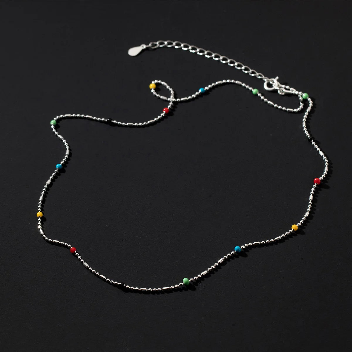Rainbow Colorful Round Enamel Beaded Necklace Jewellery 925 Sterling Silver Fashion Jewelry Necklaces for Women