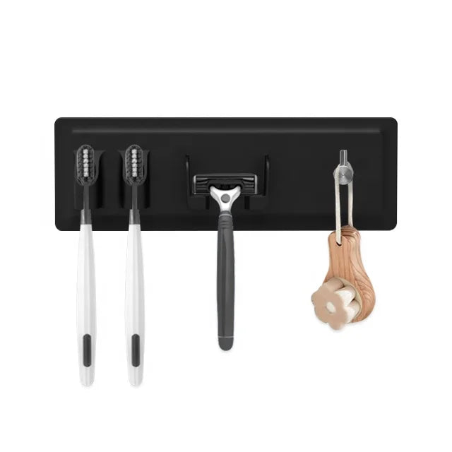 OEM/ODM Silicone Traceless Waterproof Toothbrush and razor Holder with Hook Wall Mounted Bathroom Organizer