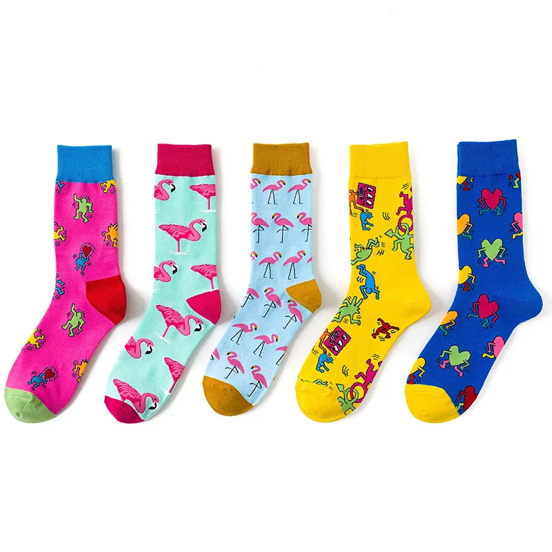 XIANGHUI Creative Custom Cotton Popular Logo Men Women Socks Casual Pink Color Cute Animal Flamingo Funny Socks