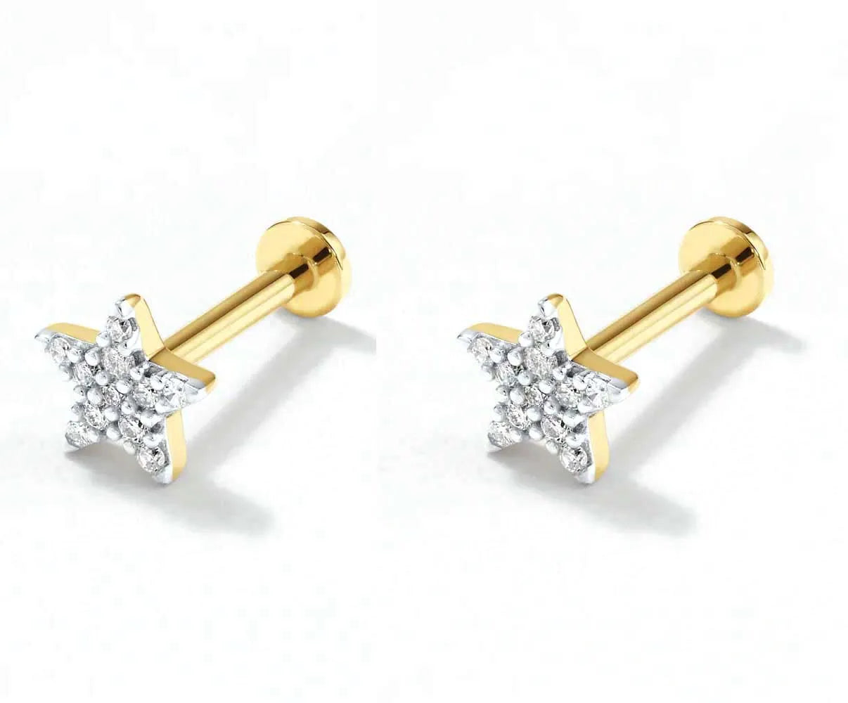 Milskye Custom Classic Timeless 925 Silver 18k Gold Diamond Star Helix Single Stud Earrings