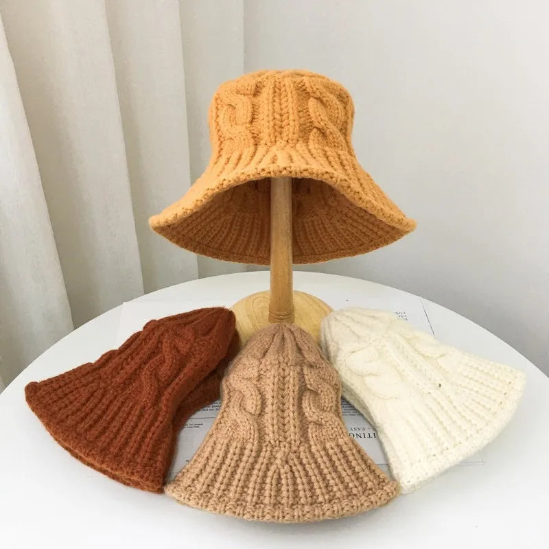 Hot Selling Luxury Plain Women's Plush Crochet Knit Outdoor Travel Daily Use Bucket Hat