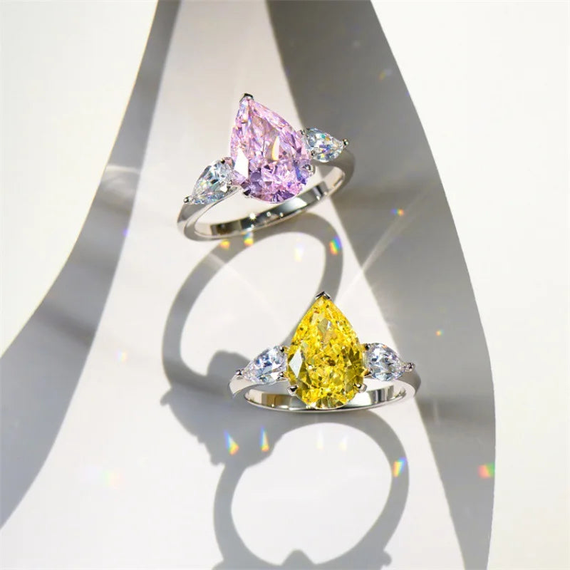 Luxury High-End Yellow Diamond Eternity Ring 925 Sterling Silver Large Zircon Ring Silver Rings for Women