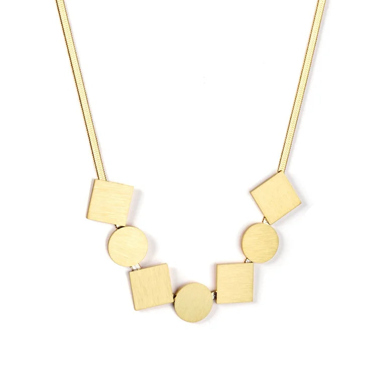 Hot Sale Waterproof Women Jewelry Titanium Steel Geometric square Round Charms Necklace