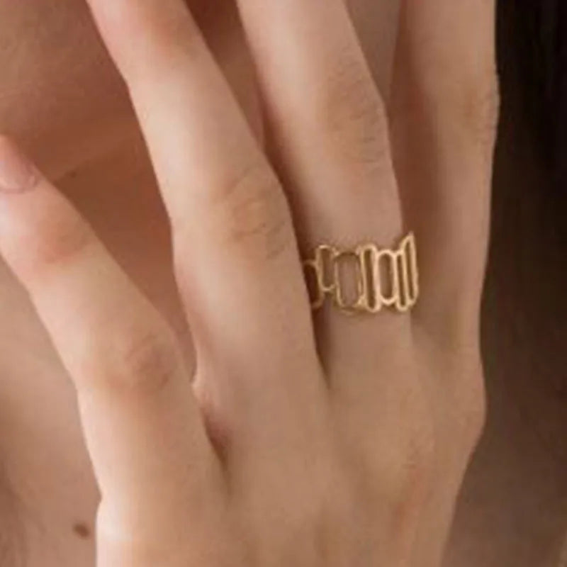 Fenny 18K Gold Plated Waterproof Dainty Irregular Hollow Geometric Ring Trendy for Women Stainless Steel Wholesale Jewelry