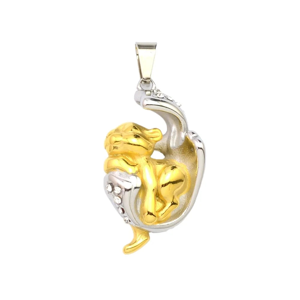 2024 Creative Design Fashion Personality Cretaceous Ancient Fish Gold Plated Zircon Trendy Stainless Steel Jewelry Pendant Men