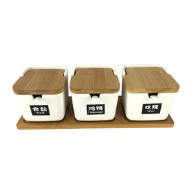 Japanese Style Seasoning Box Combination Set Kitchen Salt Pot Creative Ceramic Pot Seasoning Pot with Lid