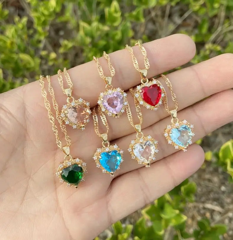 Simple Necklace Stainless Steel Clavicle Chain Pendant Zircon Creative Clavicle Chain Heart Zircon Pendant Necklace