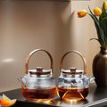 1100ml Heat Resistant Large Capacity Hammered Wooden Lifting Beam Glass Teapot With Infuser